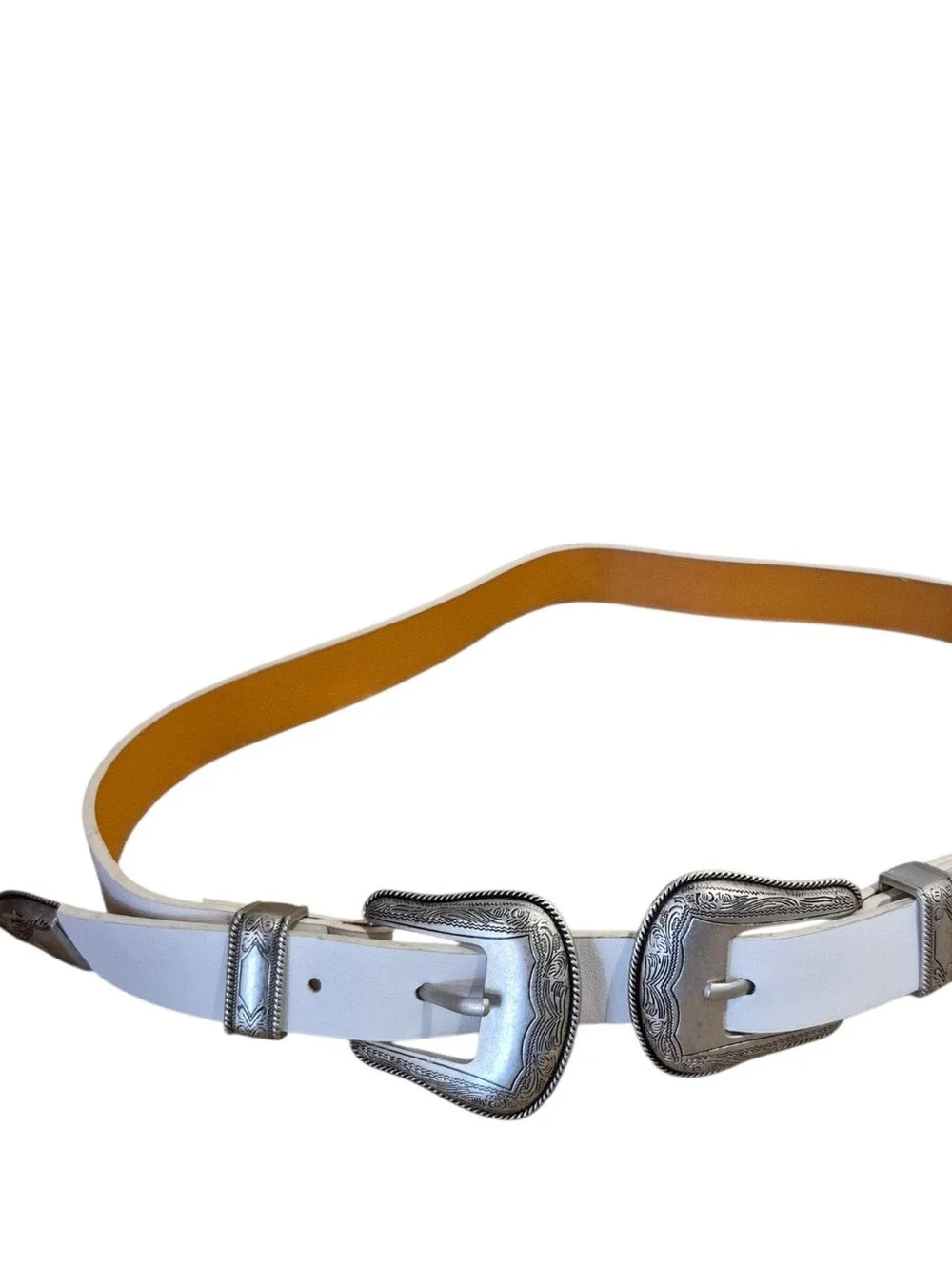 Buckle BKE White Double Buckle Western  Belt Size Small
